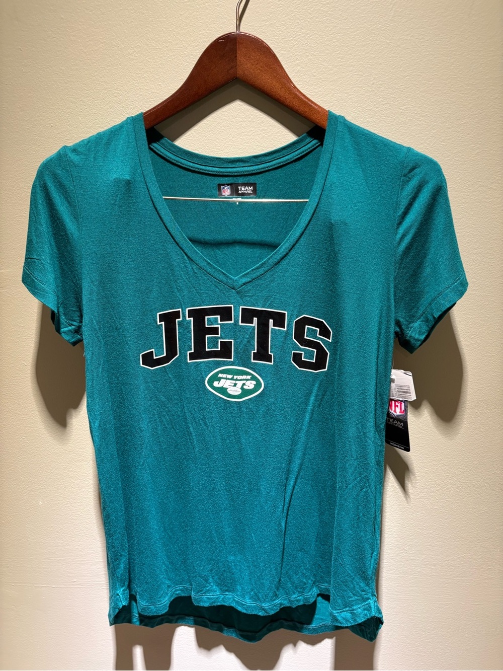 NFL New York Jets Women's Teal V-Neck Tee with JETS Logo